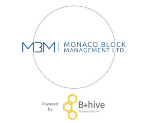 Monaco Block Management logo with powered by B-hive Property Solutions logo